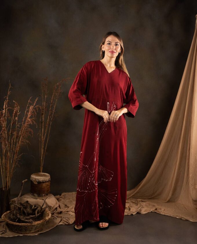 Maroon Color Long Sleeve Dress