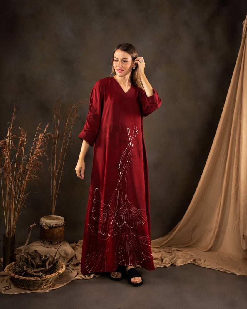 maroon color long sleeve dress 2