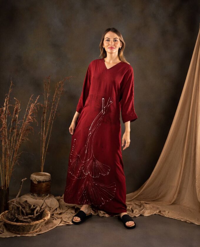 Maroon Color Long Sleeve Dress