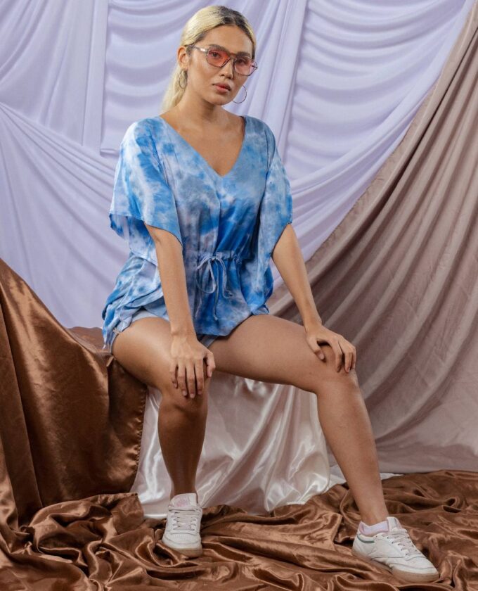 Blue Color Shaded Short Poncho