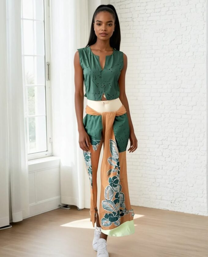 light copper brown and light olive green lungi